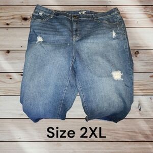 Terra & Sky Blue Distressed Capris